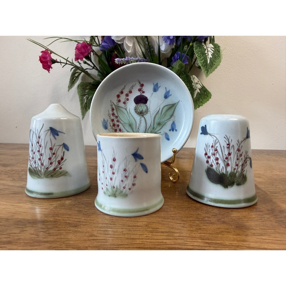 Vintage Bochan Pottery Scottish Floral Condiment Set‎ Made in Scotland